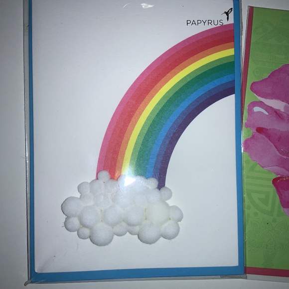 Papyrus set of 2 Blank Inside greeting cards New rainbow flower glitter - Picture 3 of 3